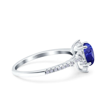 Starburst Teardrop Art Deco Pear Wedding Ring Simulated Blue Sapphire CZ 925 Sterling Silver